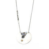 Sterling silver circle shape pendant necklace with moonstone, iolite and black star diposide on sterling silver chain