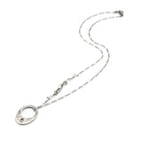 Silver oval loop pendant necklace with Amethyst gemstone on sterling silver chain