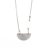 Sterling silver semi circle pendant necklace and yellow tourmaline bead secondary with sterling silver chain