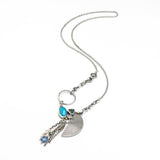 Blue Turquoise pendant necklace, Labradorite and London blue topaz gemstone with silver semi-circle shape