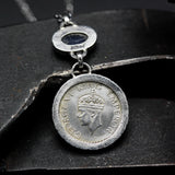 Oval blue kyanite pendant necklace and 1945 British India King George VI Silver Half Rupee coin with sterling silver chain