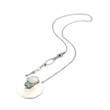 Sterling silver circle shape pendant necklace with blue kyanite and white moonstone on sterling silver chain