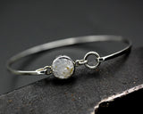 Round gray Druzy bangle bracelet in silver bezel setting with sterling silver high polish finished band