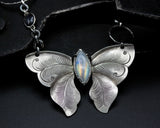 Marquise Moonstone with butterfly shape pendant necklace with sterling silver chain