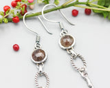 Moss agate earrings with silver oval loop and silver stick on oxidized sterling silver hooks