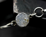 Round gray Druzy bangle bracelet in silver bezel setting with sterling silver high polish finished band