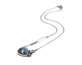 Teardrop Labradorite pendant necklace in bezel setting with rectangle kyanite and tiny iolite gemstone