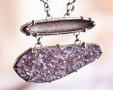 Antique Thai bullet money necklace with Purple Druzy on sterling silver chain
