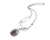 Large Red Druzy pendant necklace with Mother of pearls on sterling silver chain