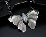 Marquise Moonstone with butterfly shape pendant necklace with sterling silver chain