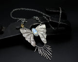 Oval Moonstone with butterfly shape pendant necklace with sterling silver chain