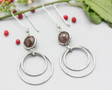 Moss agate earrings with silver double circle loop on oxidized sterling silver hooks