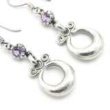 Silver pot luck coin earrings with Amethyst gemstone and hooks style on the top