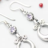 Silver pot luck coin earrings with Amethyst gemstone and hooks style on the top