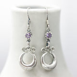 Silver pot luck coin earrings with Amethyst gemstone and hooks style on the top