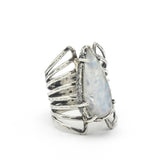 Teardrop Moonstone ring in silver bezel and prongs setting with sterling silver skeleton multi wrap band