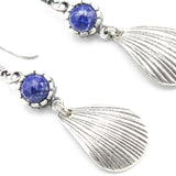 Lapis luzuli earrings in silver bezel setting with sterling silver shell shape on silver hooks style
