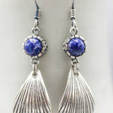 Lapis luzuli earrings in silver bezel setting with sterling silver shell shape on silver hooks style