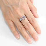 Teardrop faceted pink sapphire ring and moonstone with oxidized sterling silver hammer texture band