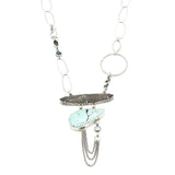 Unique turquoise gemstone necklace and Antique Thai bullet money in sterling silver bezel and prong setting