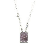 Rectangle brown Druzy pendant necklace in silver bezel and prongs setting with Tanzanite secondary on sterling silver chain