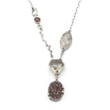 Rutilated quartz pendant necklace with oval brown druzy on sterling silver chain