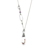 Rhodolite gardens quartz pendant necklace with round pink sapphire on the side on sterling silver chain
