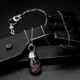Cabochon Rhodolite gardens quartz pendant necklace with tiny pink sapphire on the side on sterling silver chain