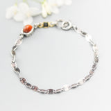 Sunstone pendant bracelet with Black tourmaline gemstone on sterling silver chain