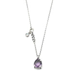 Faceted teardrop Amethyst necklace in silver bezel and prongs setting with oxidized sterling silver chain