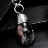 Cabochon Rhodolite gardens quartz pendant necklace with tiny sunstone on the side