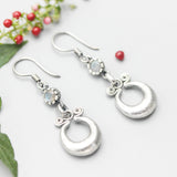 Silver pot luck coin earrings with Labradorite gemstone and hooks style on the top