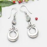 Silver pot luck coin earrings with Labradorite gemstone and hooks style on the top