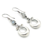 Silver pot luck coin earrings with Labradorite gemstone and hooks style on the top