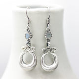 Silver pot luck coin earrings with Labradorite gemstone and hooks style on the top