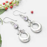 Silver pot luck coin earrings with Amethyst gemstone and hooks style on the top