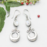 Silver pot luck coin earrings with Moonstone gemstone and hooks style on the top