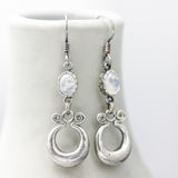 Silver pot luck coin earrings with Moonstone gemstone and hooks style on the top