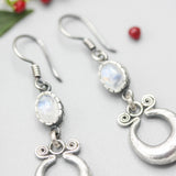 Silver pot luck coin earrings with Moonstone gemstone and hooks style on the top