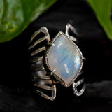 Marquise Moonstone ring in silver bezel and prongs setting with sterling silver skeleton multi wrap band