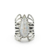 Teardrop Moonstone ring in silver bezel and prongs setting with sterling silver skeleton multi wrap band