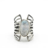 Oval Moonstone ring in silver bezel setting with sterling silver skeleton multi wrap band