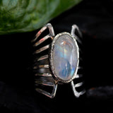 Oval Moonstone ring in silver bezel setting with sterling silver skeleton multi wrap band