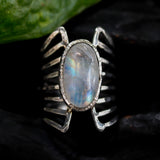 Oval Moonstone ring in silver bezel setting with sterling silver skeleton multi wrap band