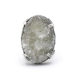 Gray druzy ring in silver bezel and prongs setting with sterling silver skeleton multi wrap band
