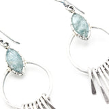 Marquise paraiba kyanite earrings with silver circle and finger drops on sterling silver hooks style