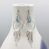 Marquise paraiba kyanite earrings with silver circle and finger drops on sterling silver hooks style
