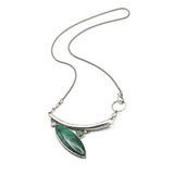 Marquise Malachite pendant necklace and green kyanite, moonstone with silver tube on sterling silver oxidized chain