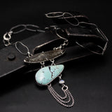 Unique turquoise gemstone necklace and Antique Thai bullet money in sterling silver bezel and prong setting