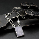Rectangle grey Druzy pendant necklace in silver bezel and prongs setting with Amethyst secondary on sterling silver chain